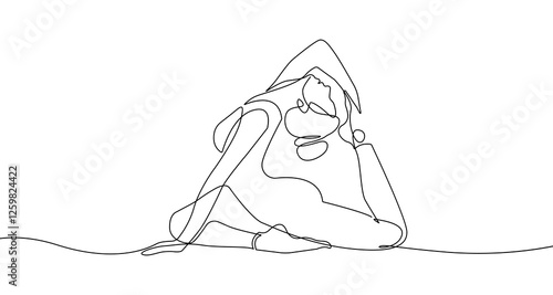 Continuous Single Line Art Drawing of Woman Fitness Pose. Yoga Sport Minimalist Concept. Woman Athletic Linear Drawing Beauty Elegance Style. Vector Outline Doodle Hand Draw Illustration