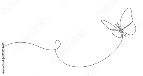 Butterfly Flying Continuous One Line Drawing. Beautiful Line Art Butterfly for Beauty Logo Design. Editable Stroke. Insect Flying Simple Doodle Vector Illustration