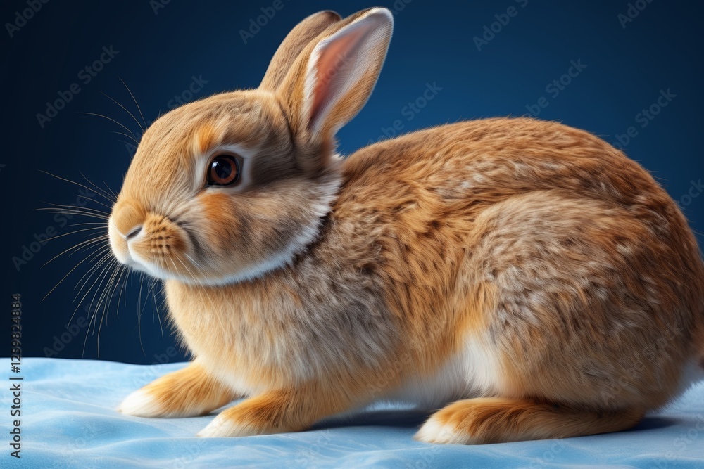 there is a brown rabbit sitting on a blue surface there is a brown rabbit sitting on a blue surface