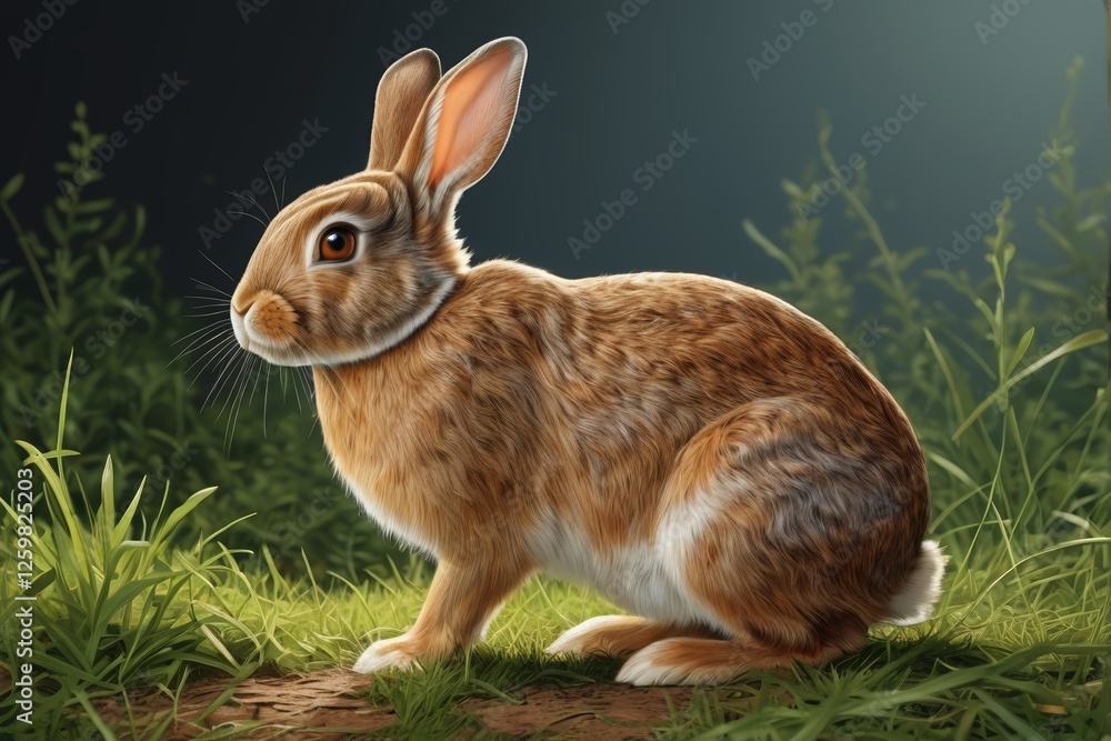 Fototapeta premium painting of a rabbit sitting in the grass in a field