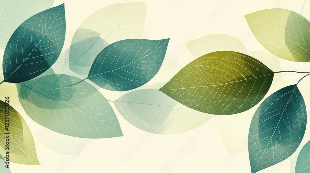 A Diverse Collection of Stylized Leaves in Various Shapes and Shades of Green on a Subtle Light Background A Diverse Collection of Stylized Leaves in Various Shapes and Shades of Green on a Subtle Light Background