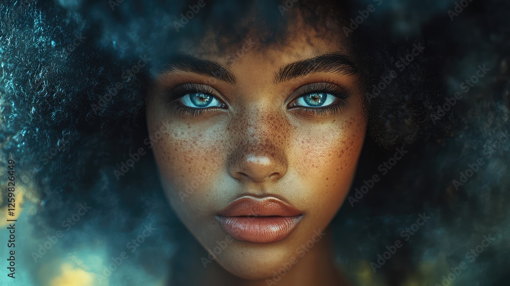 Expressive Eyes and Flowing Curls of a Woman - Captivating Artistic Rendering Perfect for Fine Art Prints, Digital Art Portfolios, and Elegant Home Decor Expressive Eyes and Flowing Curls of a Woman - Captivating Artistic Rendering Perfect for Fine Art Prints, Digital Art Portfolios, and Elegant Home Decor