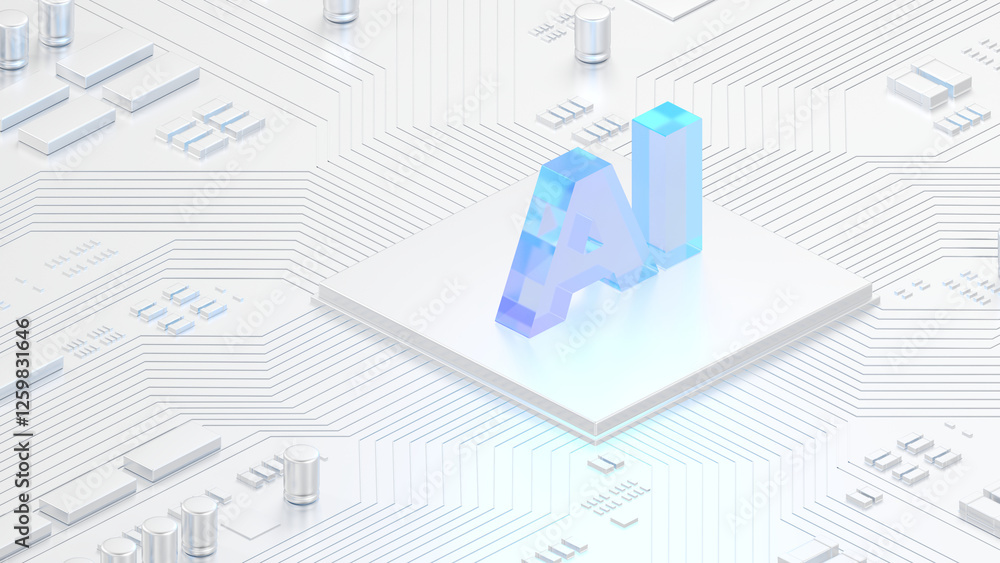 Fototapeta premium AI chip. Chip on circuit board. Technology background. Artificial intelligence. 3d illustration.