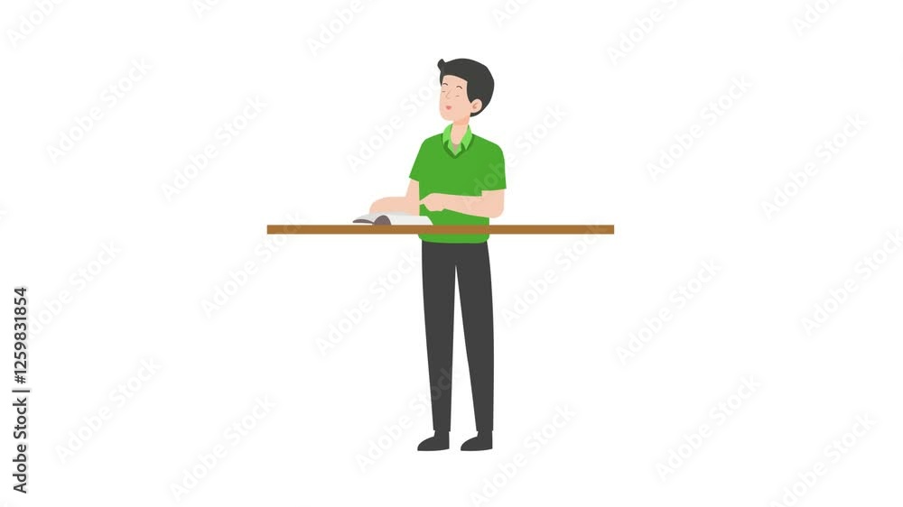 Man standing read a book cartoon animation Man standing read a book cartoon animation