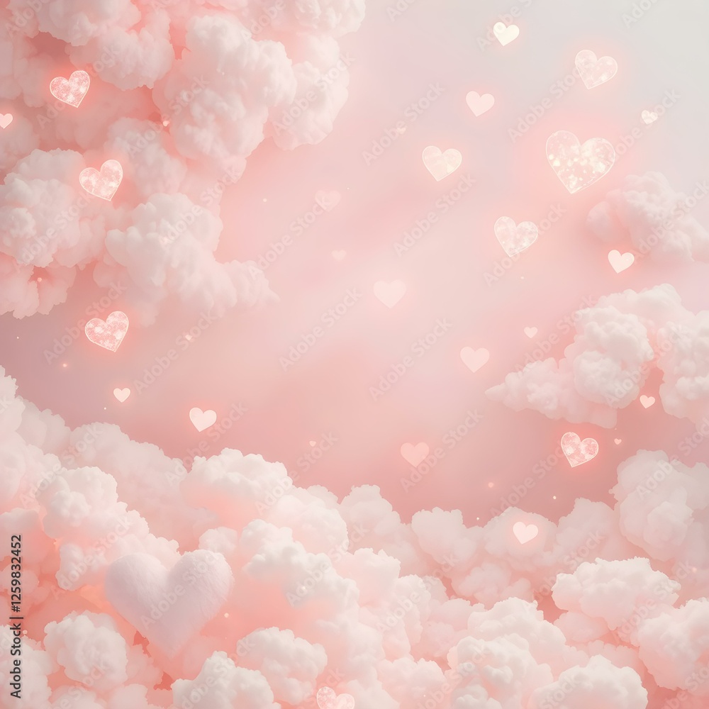 Pink Hearts in Cloudscape: A dreamy, pastel pink cloudscape filled with softly glowing hearts, creating a romantic and whimsical atmosphere perfect for Valentine's Day or any romantic occasion. Pink Hearts in Cloudscape: A dreamy, pastel pink cloudscape filled with softly glowing hearts, creating a romantic and whimsical atmosphere perfect for Valentine's Day or any romantic occasion.