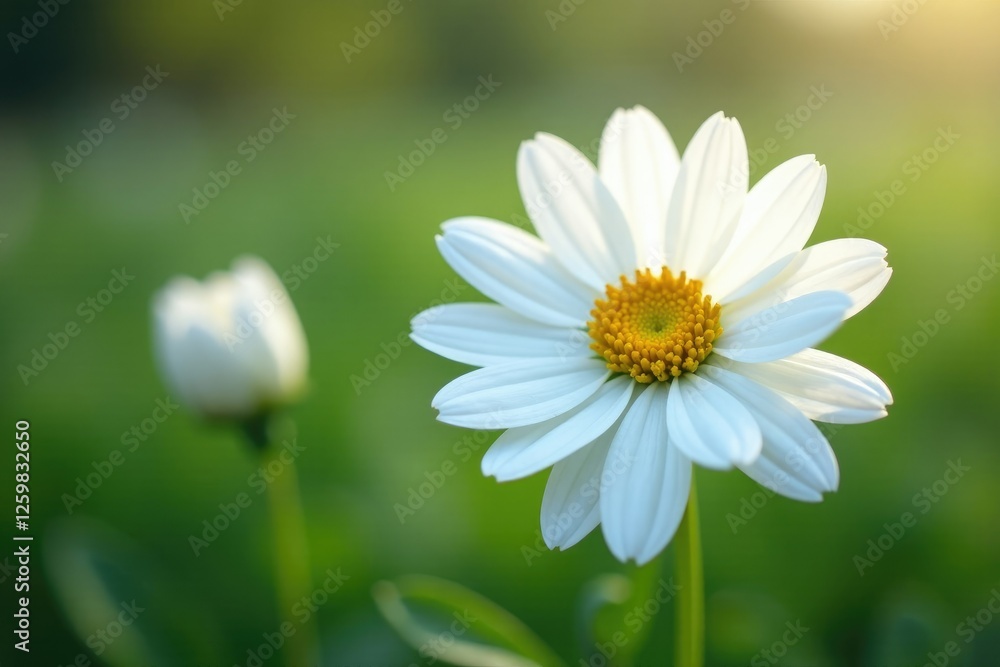 Delicate white marguerite flowers sway gently in the breeze, spring, petals, soft Delicate white marguerite flowers sway gently in the breeze, spring, petals, soft