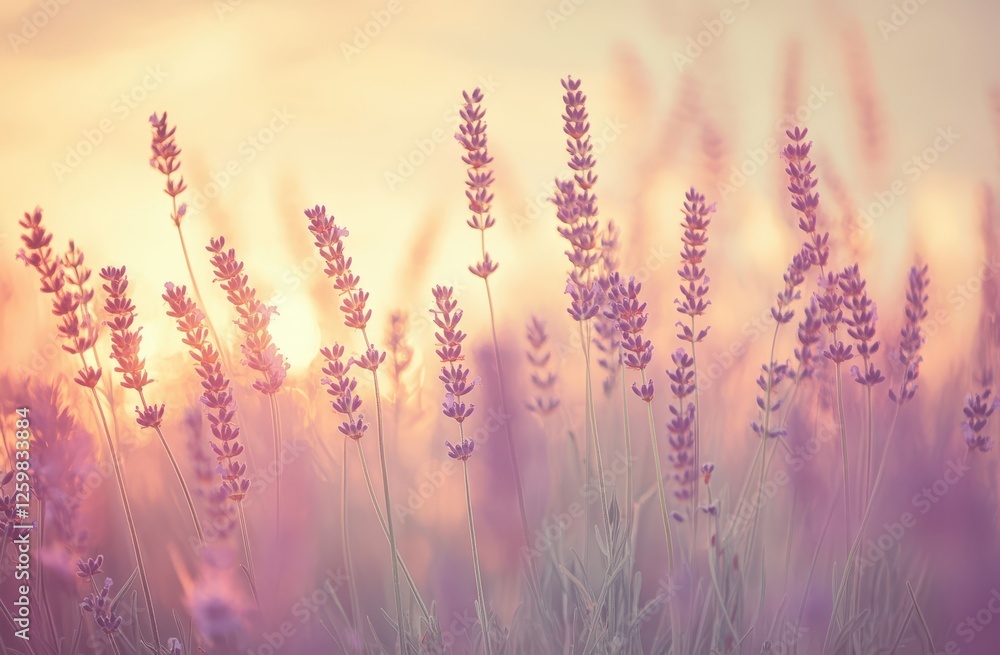 Fototapeta premium Lavender field sunset soft focus