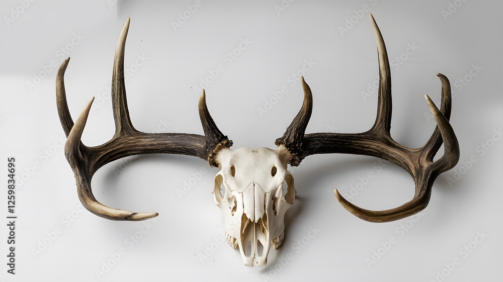 Fototapeta premium Deer Skull with Graceful Elongated Antlers and Smooth, Glossy Bone 