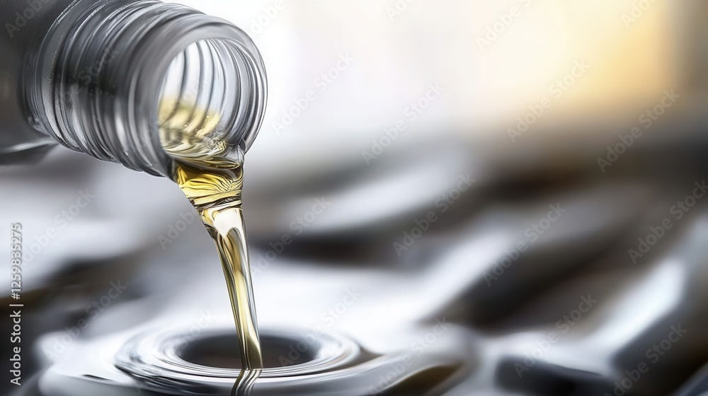 Pouring Lubricant Oil into Container
