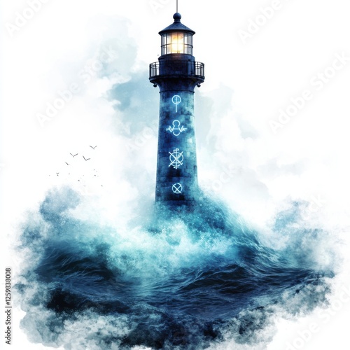 Beacon of Hope A lighthouse glowing with medical symbol   