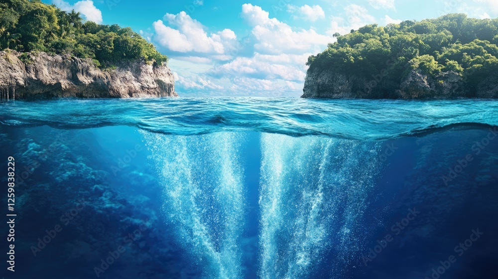 Fototapeta premium Ocean separating into two halves, showcasing natural water flow