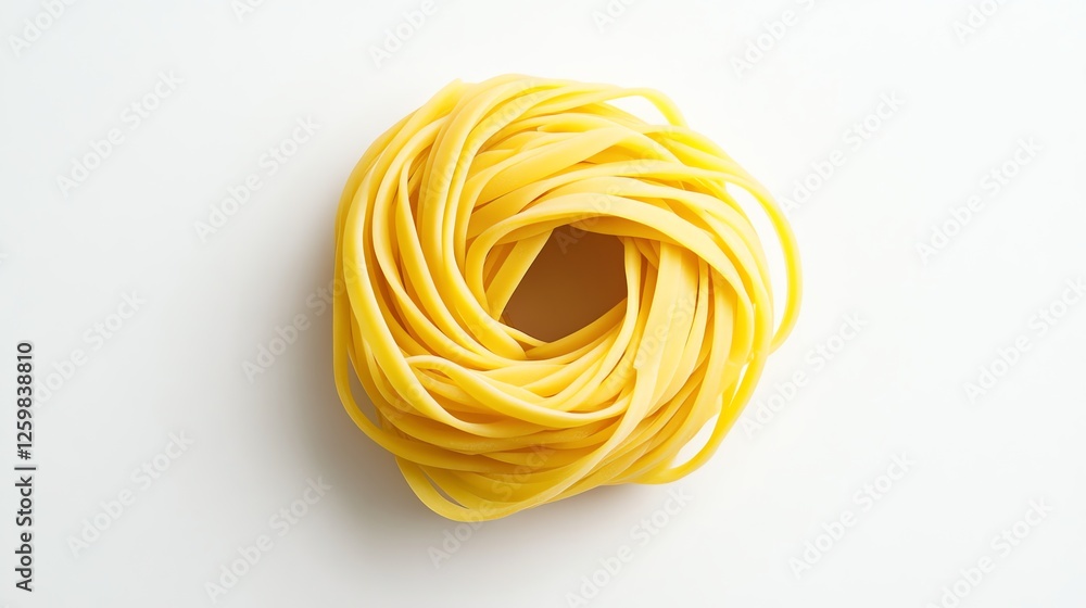 High-resolution top-view photo of straight yellow spaghetti on a clean white background, captured with soft lighting to highlight each strand's detail. High-resolution top-view photo of straight yellow spaghetti on a clean white background, captured with soft lighting to highlight each strand's detail.