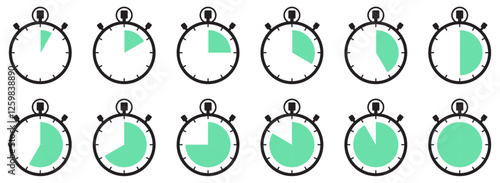 Time icons set. Clock icon. Set of timer. Stopwatch icons.  Stopwatch, timer icons set. Speed ​​measurements.  Stopwatch icons showing different time intervals. Countdown stopwatch vector. clock watch