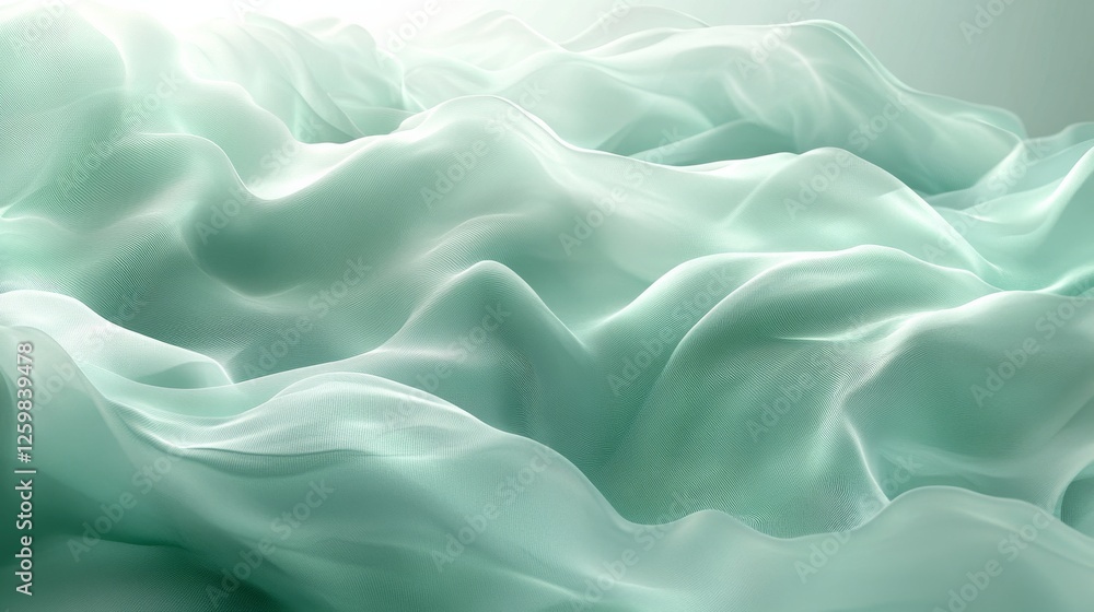 Obraz premium Soft mint green abstract background with gentle tones and fluid patterns. Emphasizing freshness and tranquility. Ideal for serene and modern designs.