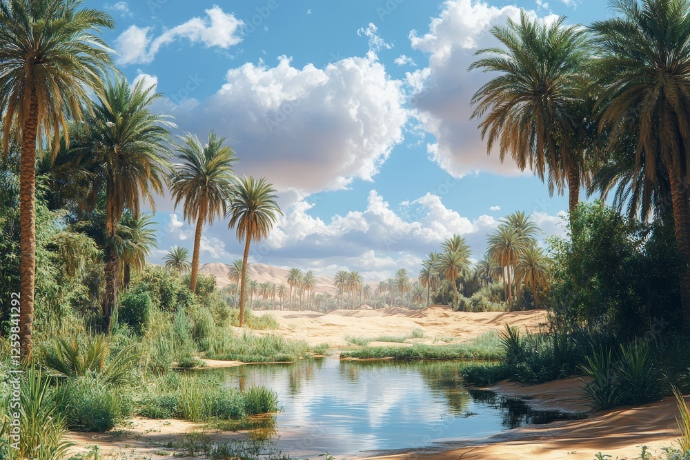 Obraz premium Oasis palm trees desert landscape