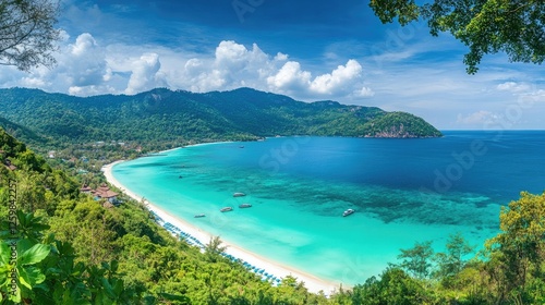 Fototapeta Naklejka Na Ścianę i Meble -  Panoramic view of white sand beach and turquoise waters