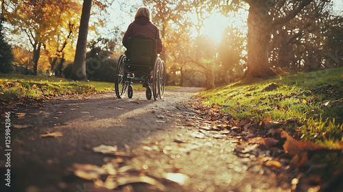 Wallpaper Mural Golden Hour Stroll: Wheelchair User in Autumn Park Torontodigital.ca