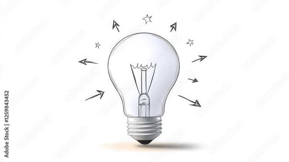 simple hand drawn light bulb with gentle curves and surrounding stars, symbolizing creativity and inspiration simple hand drawn light bulb with gentle curves and surrounding stars, symbolizing creativity and inspiration