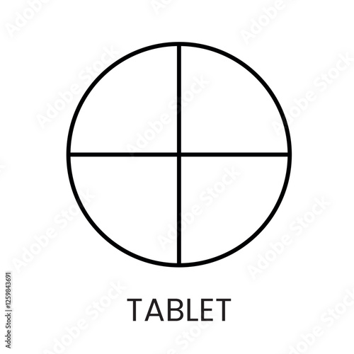 A circular tablet icon divided into four sections in vector, representing dosage or medication schedule, with an editable stroke