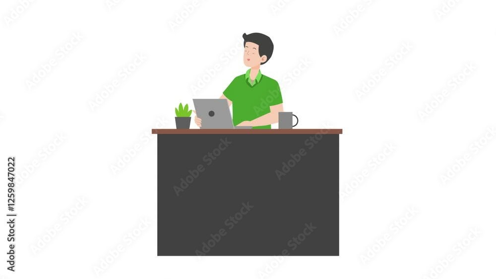 man working on laptop cartoon animation man working on laptop cartoon animation