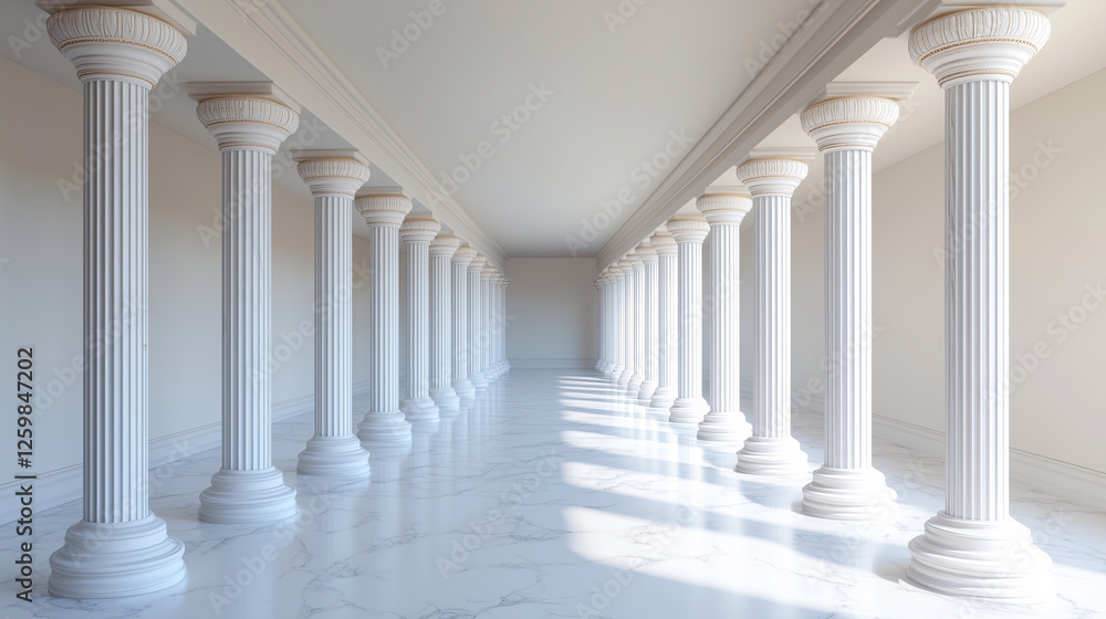 Fototapeta premium Minimalist depiction of greek columns in a white corridor