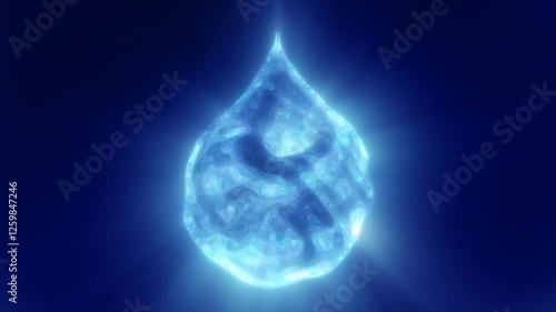 Abstract glowing blue digital water droplet made of flowing light particles on a dark background, symbolizing technology and sustainability photo