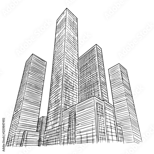 Modern skyscrapers rise against a clear sky in a busy urban environment during the day