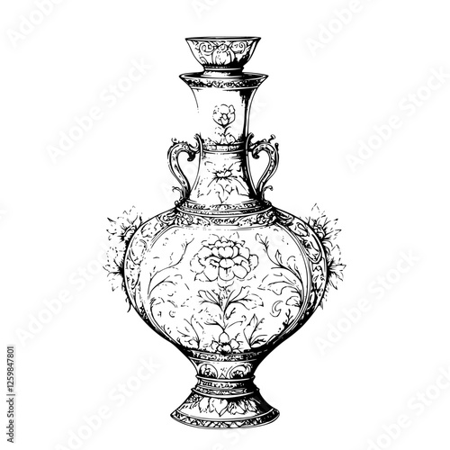 Decorative vase adorned with floral patterns, showcasing intricate craftsmanship and artful design