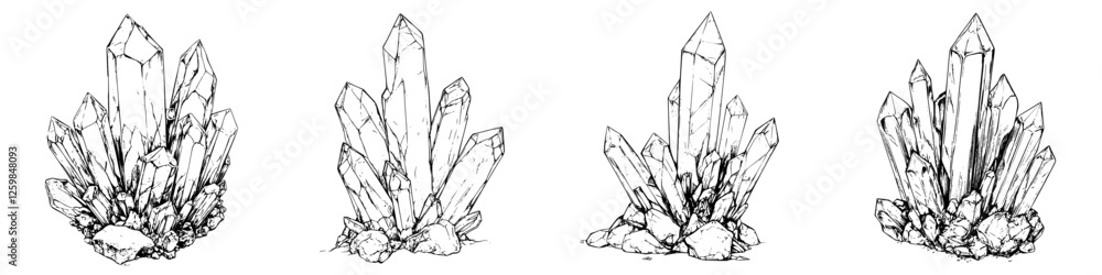 Detailed illustration of various crystalline structures in artistic style showcasing mineral diversity Detailed illustration of various crystalline structures in artistic style showcasing mineral diversity