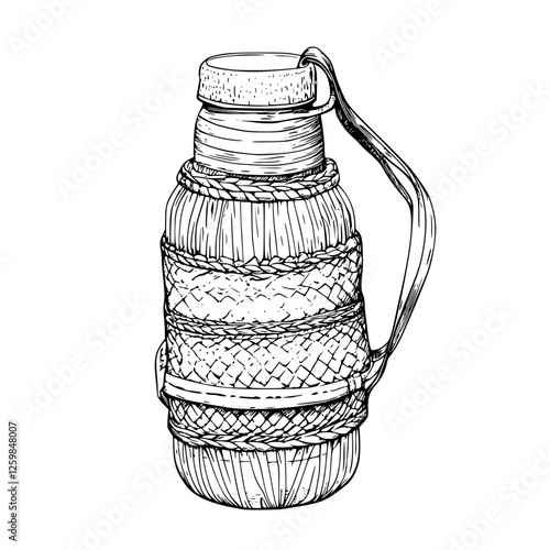Artistic depiction of a traditional woven water bottle commonly found in rural communities