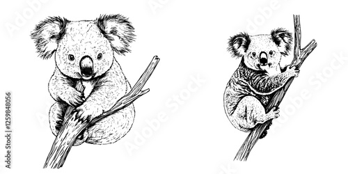 Koalas resting on tree branches in a natural habitat showcasing their playful nature and adorable features