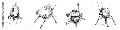 Exploration devices designed for lunar missions showcasing varying structures and features in a creative layout