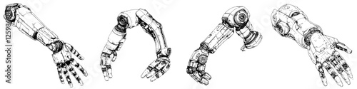Robotic arms showcasing various designs and movements in a tech-oriented concept