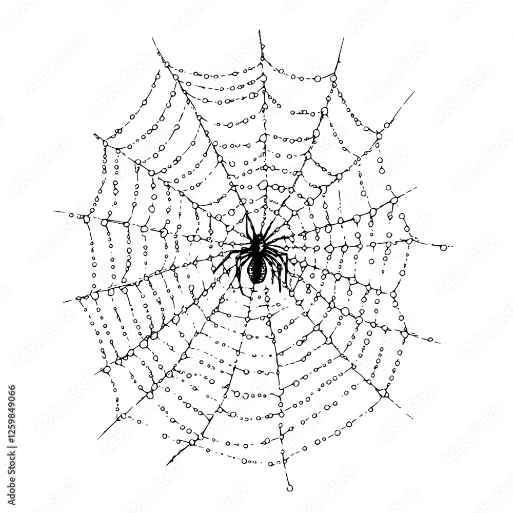 Obraz premium Intricate spider web glistening with dew drops in the early morning light