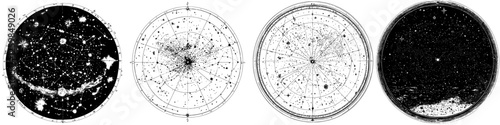 Vintage celestial maps showcasing constellations and star patterns from historical astronomy studies