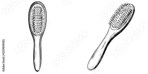 Illustration of two wooden hairbrushes designed for grooming and styling hair in a minimalistic style