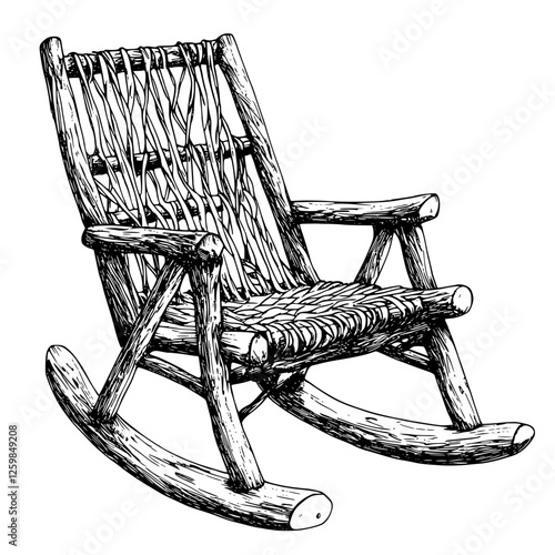 Handcrafted wooden rocking chair showcasing rustic charm and traditional weaving techniques