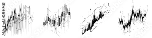 Visual representation of complex data trends and fluctuations across multiple graphs in a scientific analysis setting