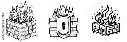 Creative illustrations of fire inside brick structures showcasing different designs and styles
