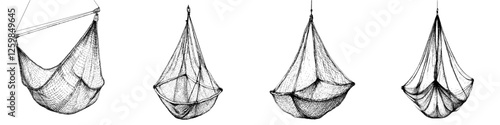 Unique modern hanging hammocks displayed in a minimalist design setting