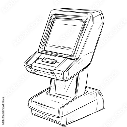 Self-service kiosk for ordering food and drinks in a busy urban environment during the afternoon