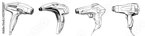 Design sketches of futuristic handheld devices for creative applications in a modern workshop setting