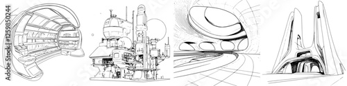 Exploring futuristic architecture in hand-drawn vector illustrations showcasing innovative designs and structures