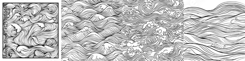 Vector illustration of dynamic wave patterns and swirling currents in a hand-drawn style showcasing nature's movement and energy