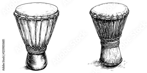 Vector illustration of hand-drawn drums showcasing cultural craftsmanship and artistic style