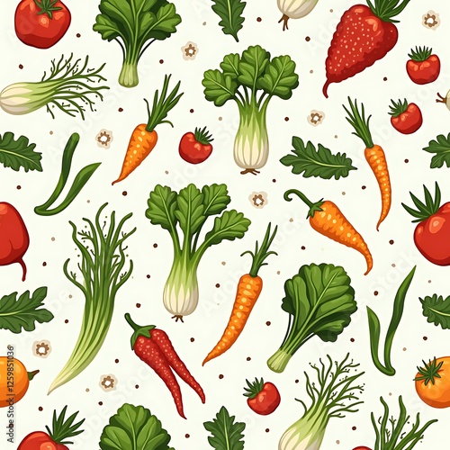 Vibrant Vegetable Pattern Seamless Design with Carrots and Bok Choy