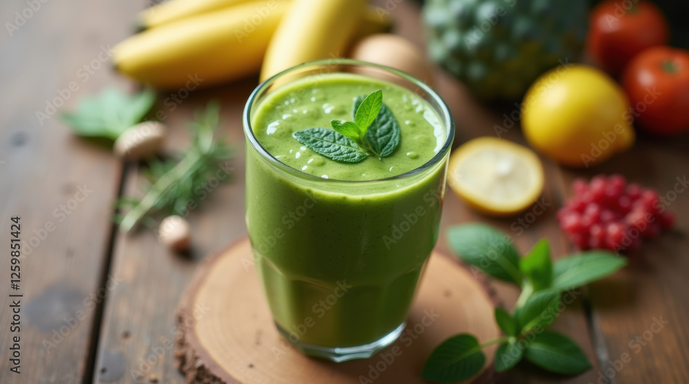 Smoothies made from fresh fruits and vegetables on a green background. Smoothies made from fresh fruits and vegetables on a green background.