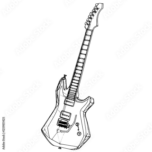 Hand-drawn vector illustration of an electric guitar with geometric design and intricate detailing