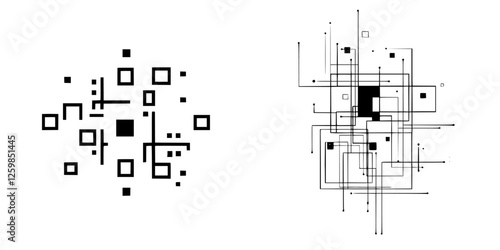 Vector illustration featuring abstract geometric shapes in hand-drawn style