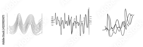 Hand-drawn vector illustration of waveforms representing sound and frequency variations in an audio visualization setting